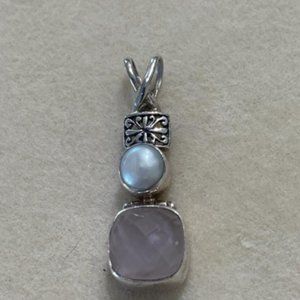 Sterling silver/rose quartz/pearl pendant